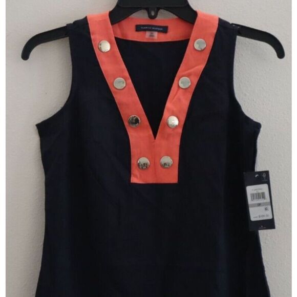Tommy Hilfiger Petite Sz 0 (XXS) Blue/Pink Colorblocked Linen Shift Dress $109 - Picture 3 of 10